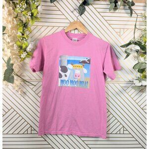 VTG Cows Inc 90s MOO MOO MIA MAMA MIA Parody Pink T-Shirt Cotton Size Small